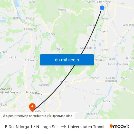Harta de B-Dul.N.Iorga 1 / N. Iorga Sugárút 1 către Universitatea Transilvania