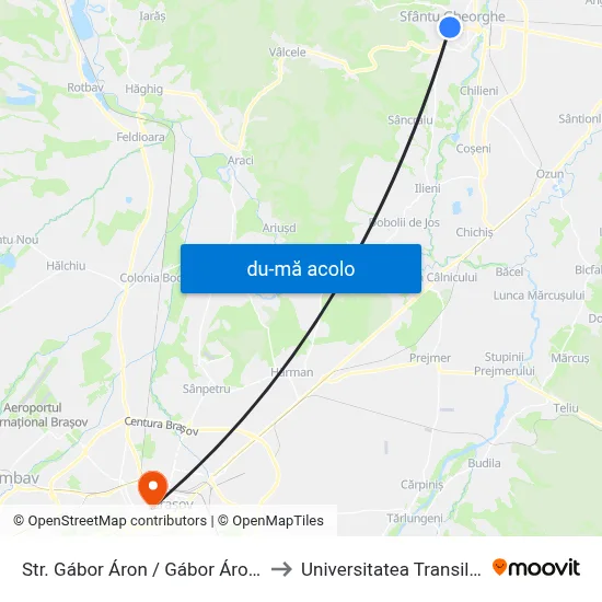 Harta de Str. Gábor Áron / Gábor Áron Utca către Universitatea Transilvania