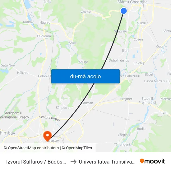 Harta de Izvorul Sulfuros / Büdöskút către Universitatea Transilvania