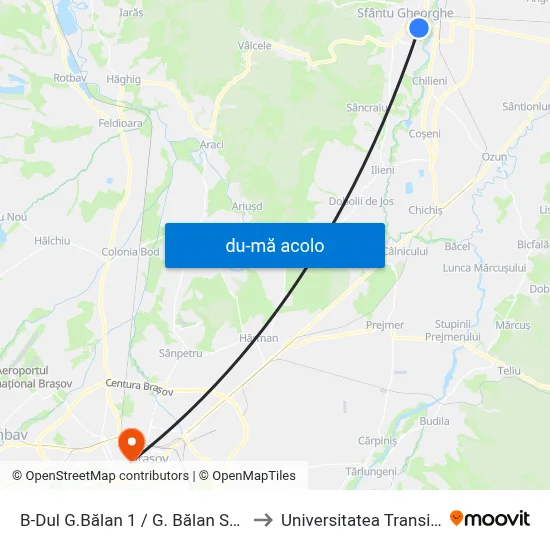 Harta de B-Dul G.Bălan 1 / G. Bălan Sugárút 1 către Universitatea Transilvania