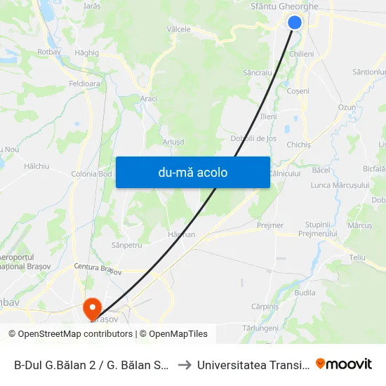 Harta de B-Dul G.Bălan 2 / G. Bălan Sugárút 2 către Universitatea Transilvania