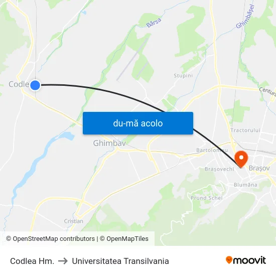 Harta de Codlea Hm. către Universitatea Transilvania