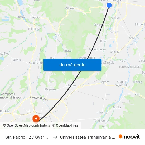 Harta de Str. Fabricii 2 / Gyár Utca 2 către Universitatea Transilvania Corp N