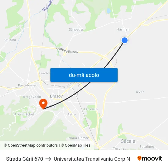 Harta de Strada Gării 670 către Universitatea Transilvania Corp N