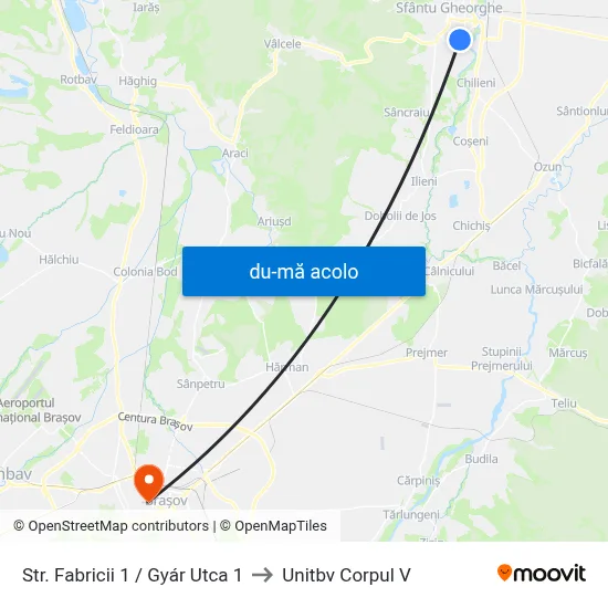 Harta de Str. Fabricii 1 / Gyár Utca 1 către Unitbv Corpul V