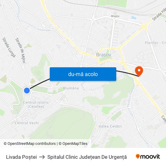 Harta de Livada Poștei către Spitalul Clinic Județean De Urgență