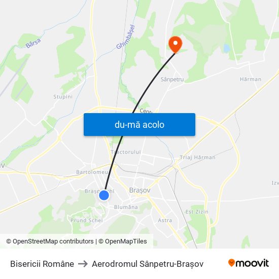 Harta de Bisericii Române către Aerodromul Sânpetru-Brașov