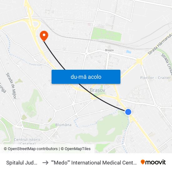 Harta de Spitalul Județean către ""Medo"" International Medical Center - 24 / 24