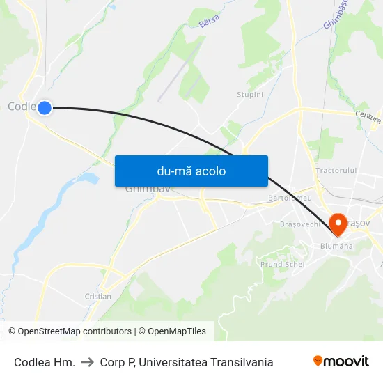 Harta de Codlea Hm. către Corp P, Universitatea Transilvania