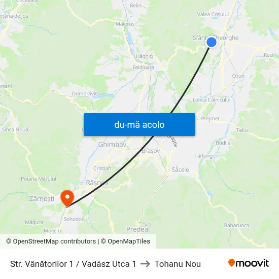 Harta de Str. Vânătorilor 1 /  Vadász Utca 1 către Tohanu Nou