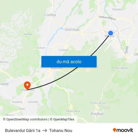 Harta de Bulevardul Gării 1a către Tohanu Nou