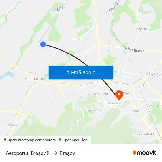 Harta de Aeroportul Brașov ✈ către Braşov