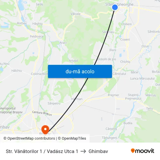 Harta de Str. Vânătorilor 1 /  Vadász Utca 1 către Ghimbav
