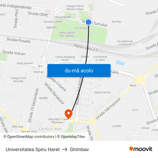 Harta de Universitatea Spiru Haret către Ghimbav