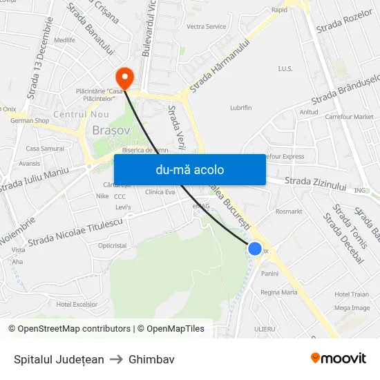 Harta de Spitalul Județean către Ghimbav