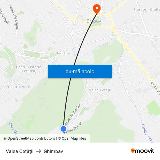 Harta de Valea Cetății către Ghimbav