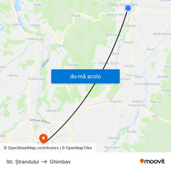 Harta de Str. Ștrandului către Ghimbav
