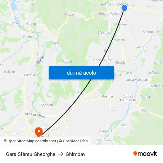 Harta de Gara Sfântu Gheorghe către Ghimbav