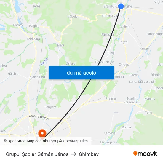Harta de Grupul Şcolar Gámán János către Ghimbav