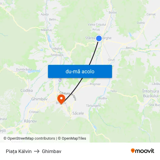 Harta de Piața Kálvin către Ghimbav