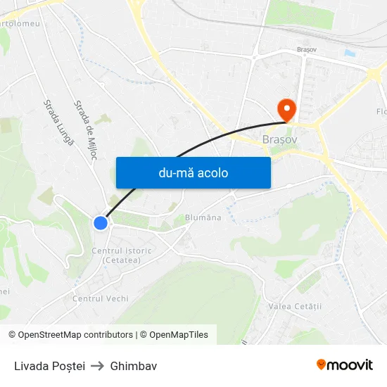 Harta de Livada Poștei către Ghimbav