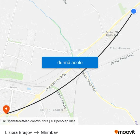 Harta de Liziera Brașov către Ghimbav