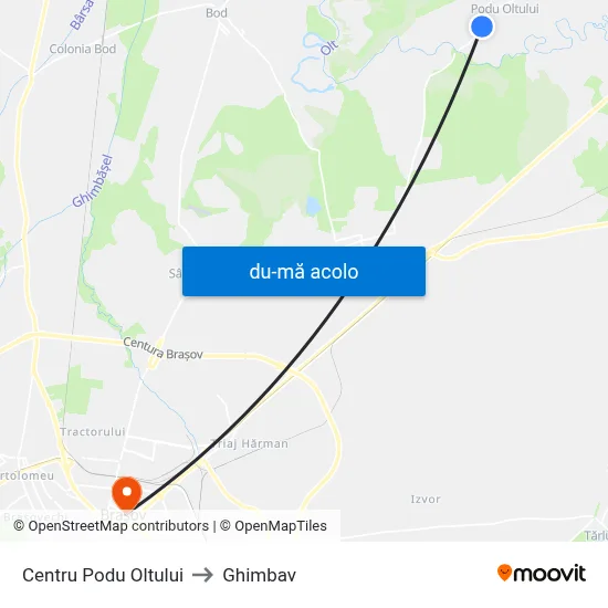 Harta de Centru Podu Oltului către Ghimbav