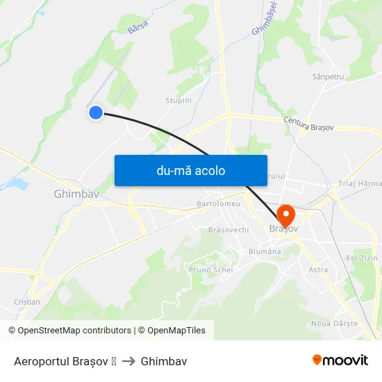 Harta de Aeroportul Brașov ✈ către Ghimbav