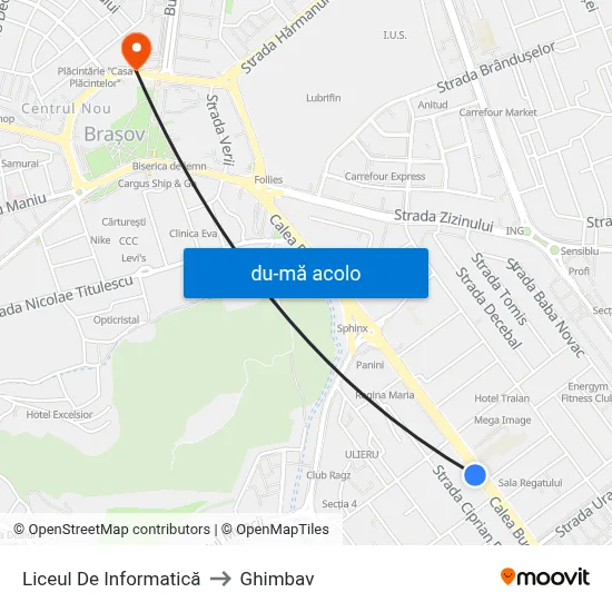 Harta de Liceul De Informatică către Ghimbav