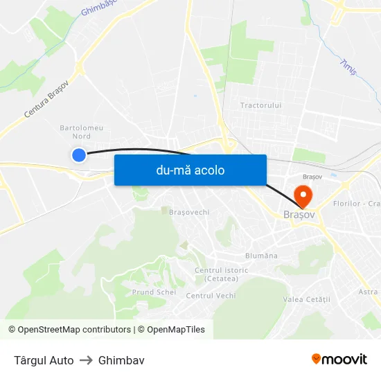 Harta de Târgul Auto către Ghimbav