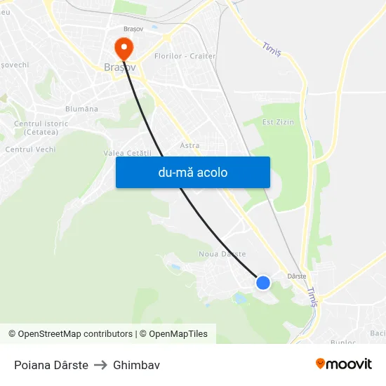 Harta de Poiana Dârste către Ghimbav