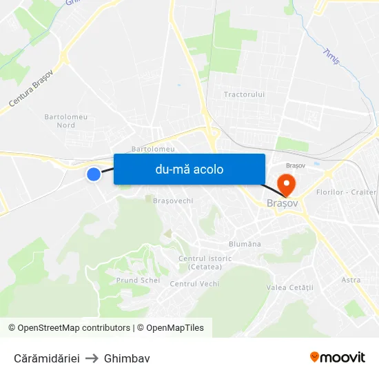 Harta de Cărămidăriei către Ghimbav