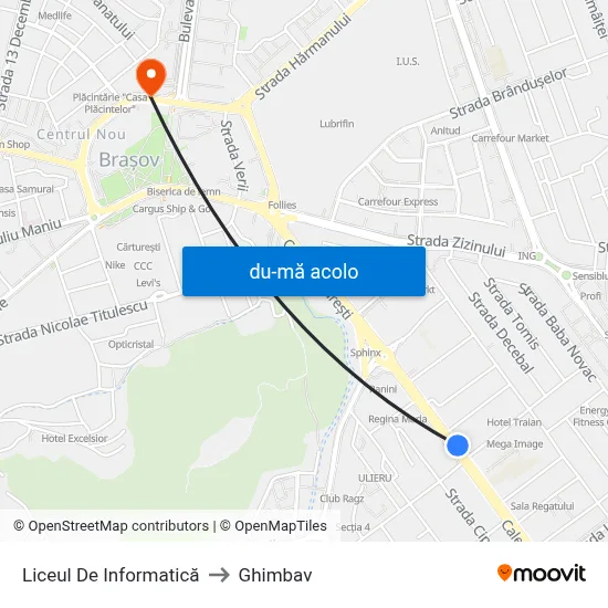 Harta de Liceul De Informatică către Ghimbav