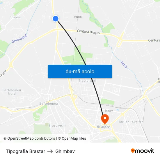 Harta de Tipografia Brastar către Ghimbav