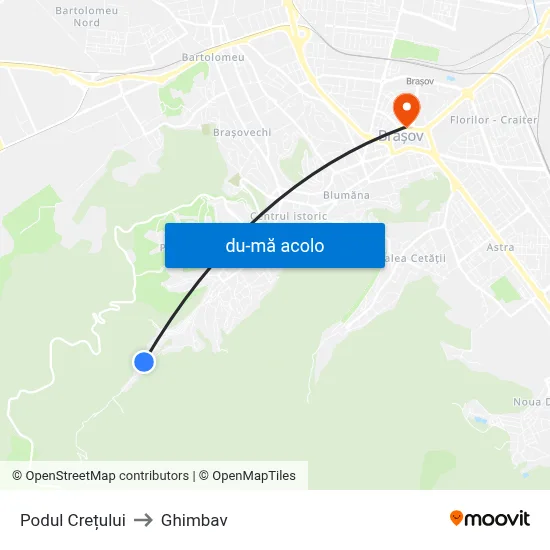 Harta de Podul Crețului către Ghimbav