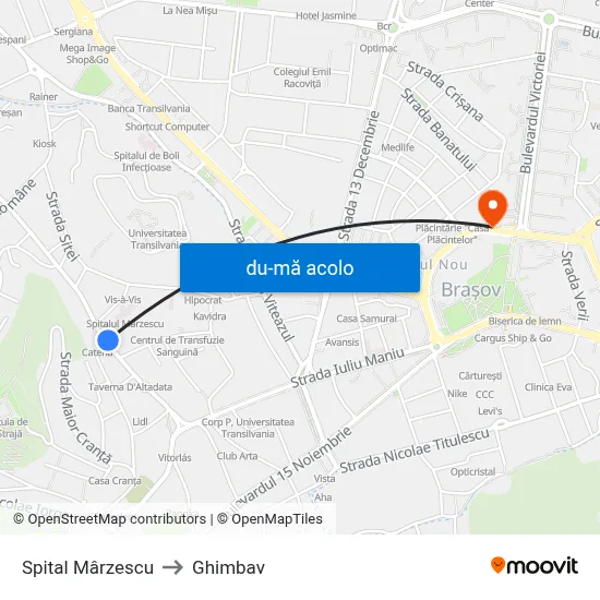 Harta de Spital Mârzescu către Ghimbav