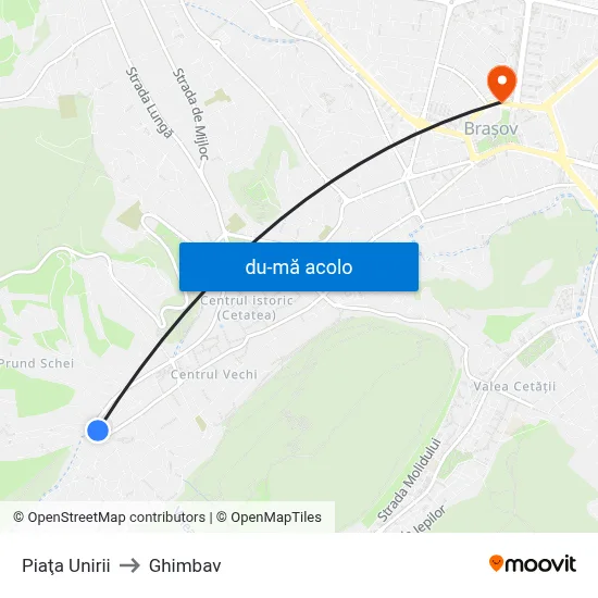 Harta de Piaţa Unirii către Ghimbav