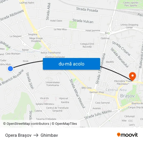 Harta de Opera Brașov către Ghimbav