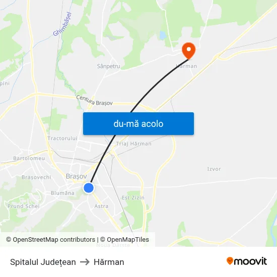 Harta de Spitalul Județean către Hărman