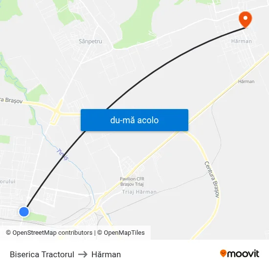 Harta de Biserica Tractorul către Hărman