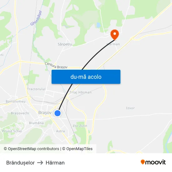 Harta de Brândușelor către Hărman