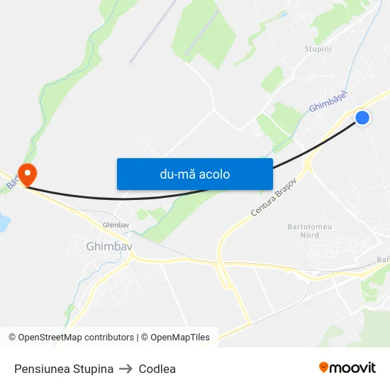 Harta de Pensiunea Stupina către Codlea