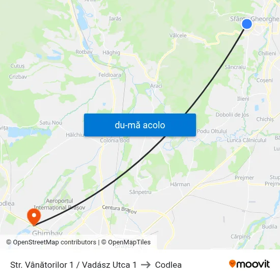 Harta de Str. Vânătorilor 1 /  Vadász Utca 1 către Codlea