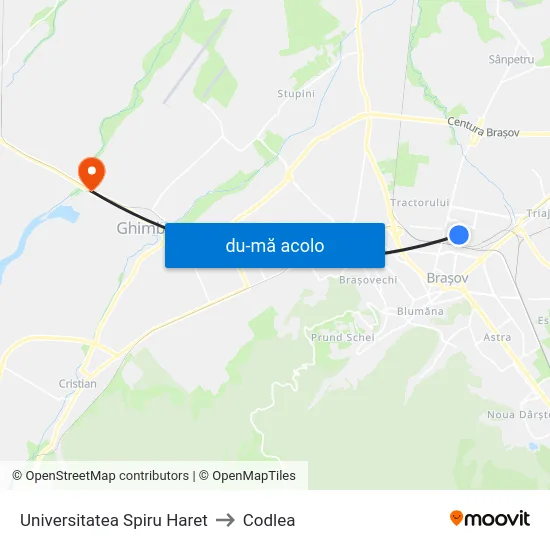 Harta de Universitatea Spiru Haret către Codlea