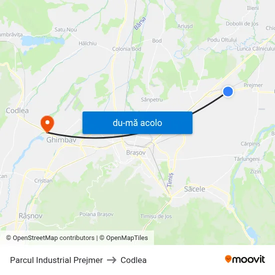 Harta de Parcul Industrial Prejmer către Codlea