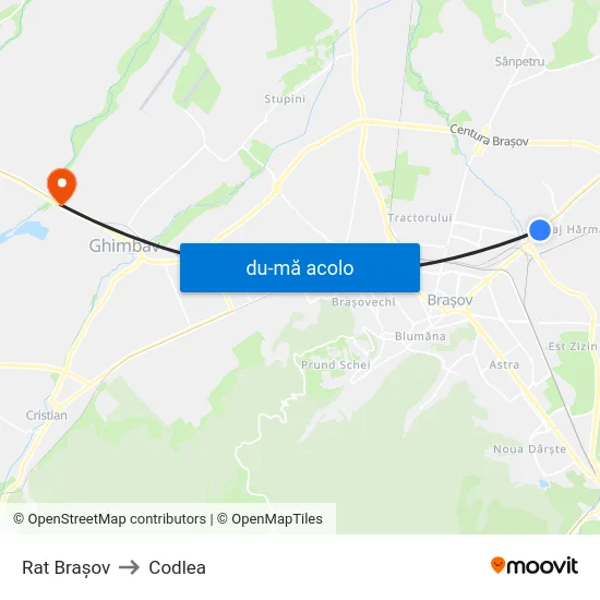 Harta de Rat Brașov către Codlea