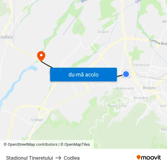 Harta de Stadionul Tineretului către Codlea