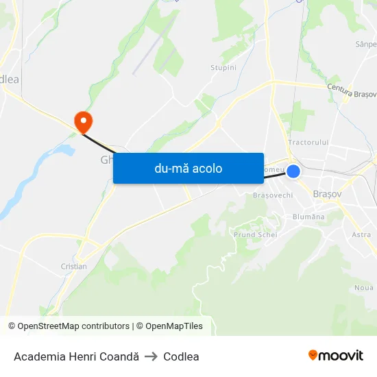 Harta de Academia Henri Coandă către Codlea