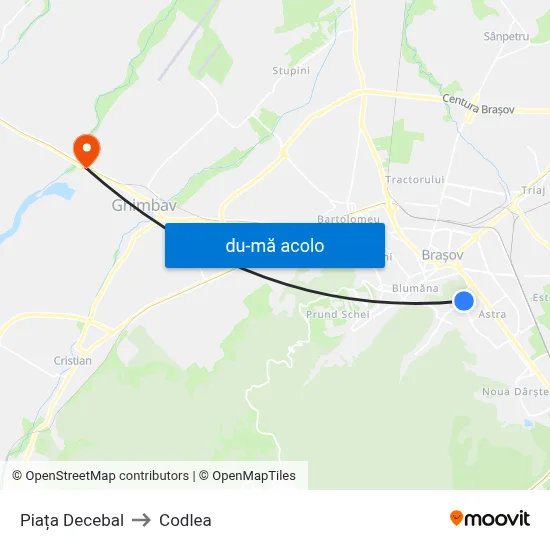 Harta de Piața Decebal către Codlea
