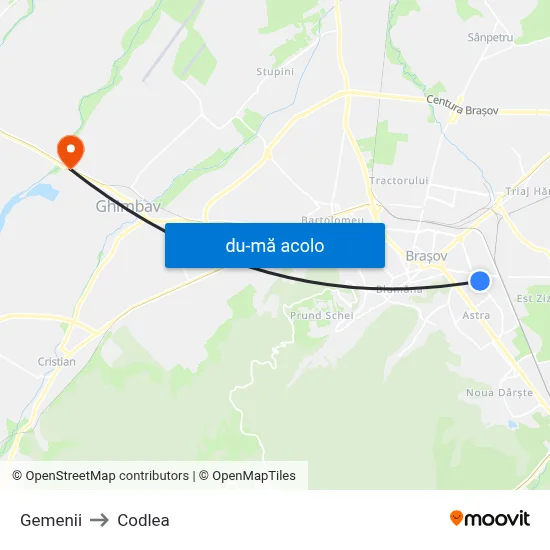 Harta de Gemenii către Codlea